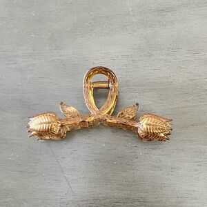 Light Brown Double Tulip Flower Floral Bohemian 4.5” Larg Lobster Claw Hair Clip